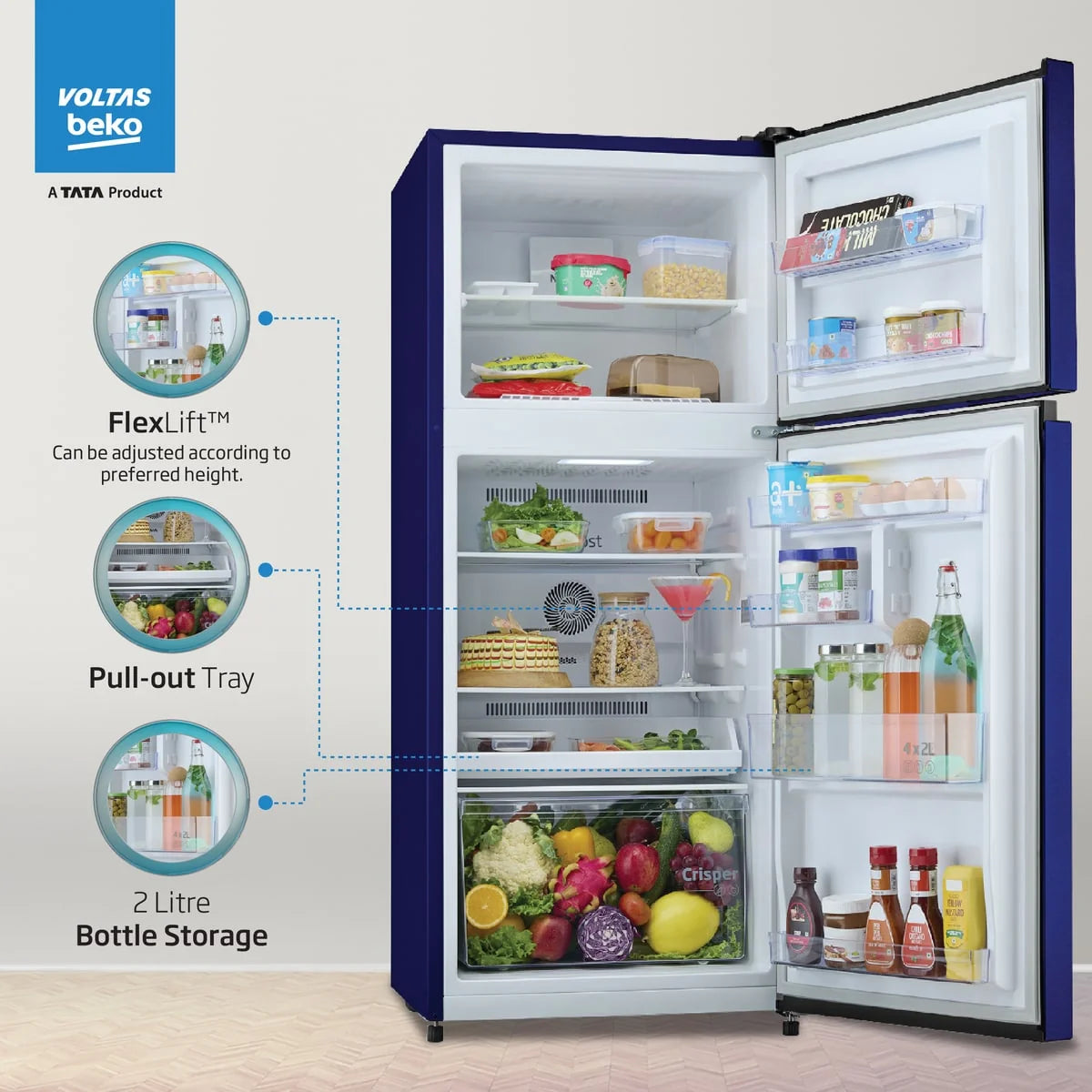 Voltas Beko RFF280D – 243L Double Door Refrigerator