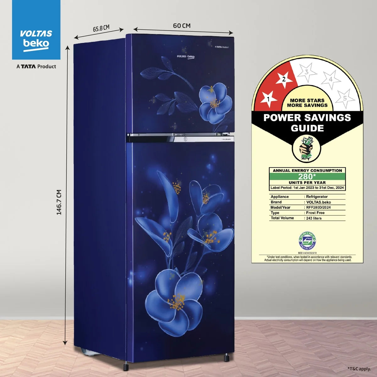 Voltas Beko RFF280D – 243L Double Door Refrigerator