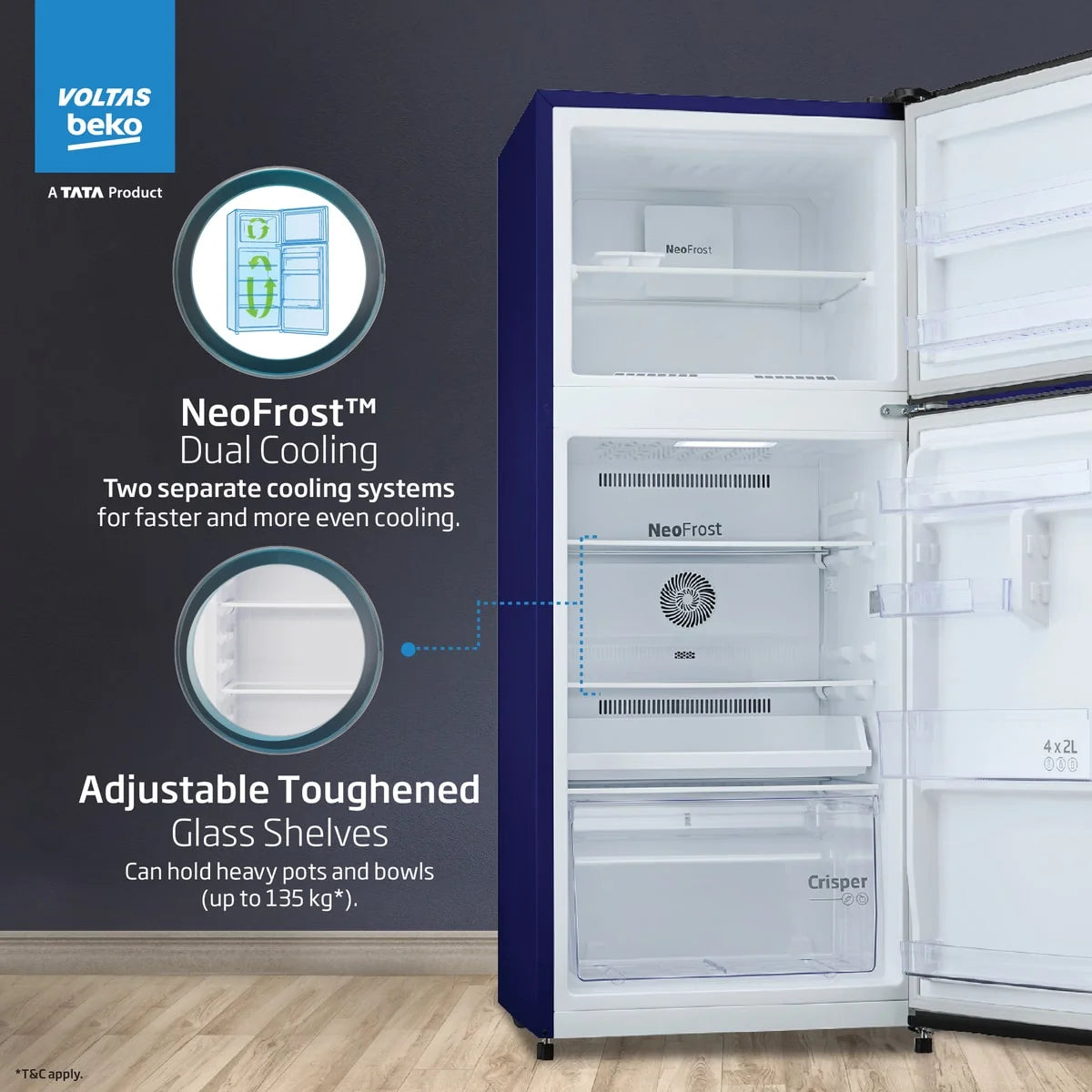 Voltas Beko RFF280D – 243L Double Door Refrigerator