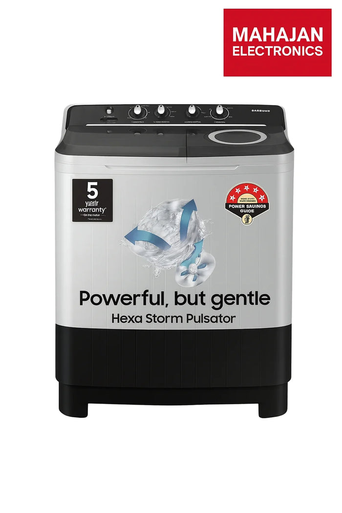 Samsung WT75C3200GG/TL 7.5 Kg 5 Star Semi-Automatic Top Load Washing Machine with Air Turbo Drying & Hexa Storm Pulsator (Light Grey)