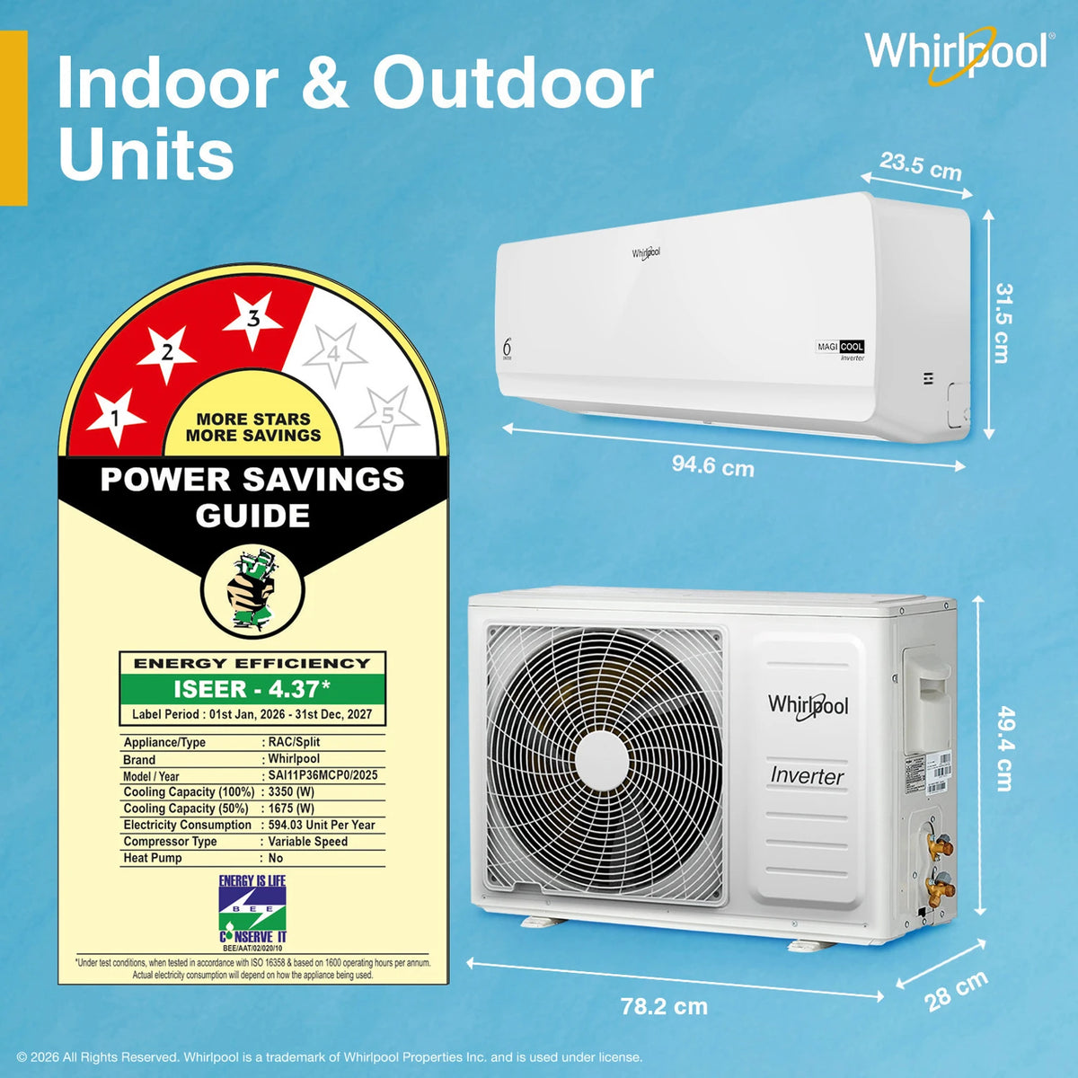 Whirlpool 1.5 Ton 3 Star 3DCOOL Inverter Split AC – 3DCOOL 10T