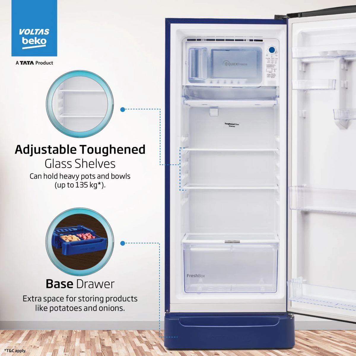 Voltas Beko 175 L 2 Star Direct Cool Single Door Refrigerator – RDC208D1